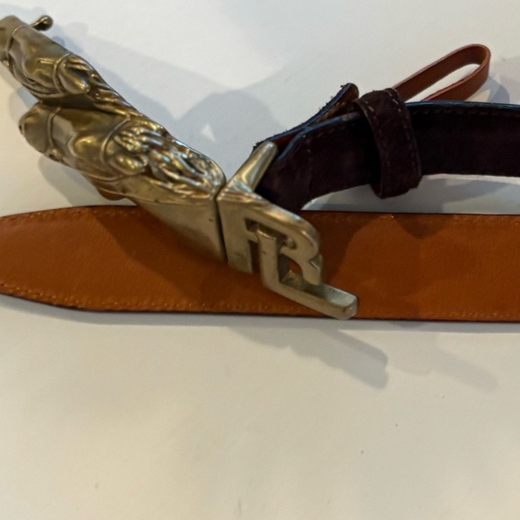 Ralph Lauren Gold and Brown Horse Motif Belt - Picture 3 of 9